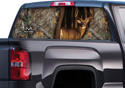Xtra Camo Pattern with Whitetail Buck Rear Window Graphics - Click Image to Close